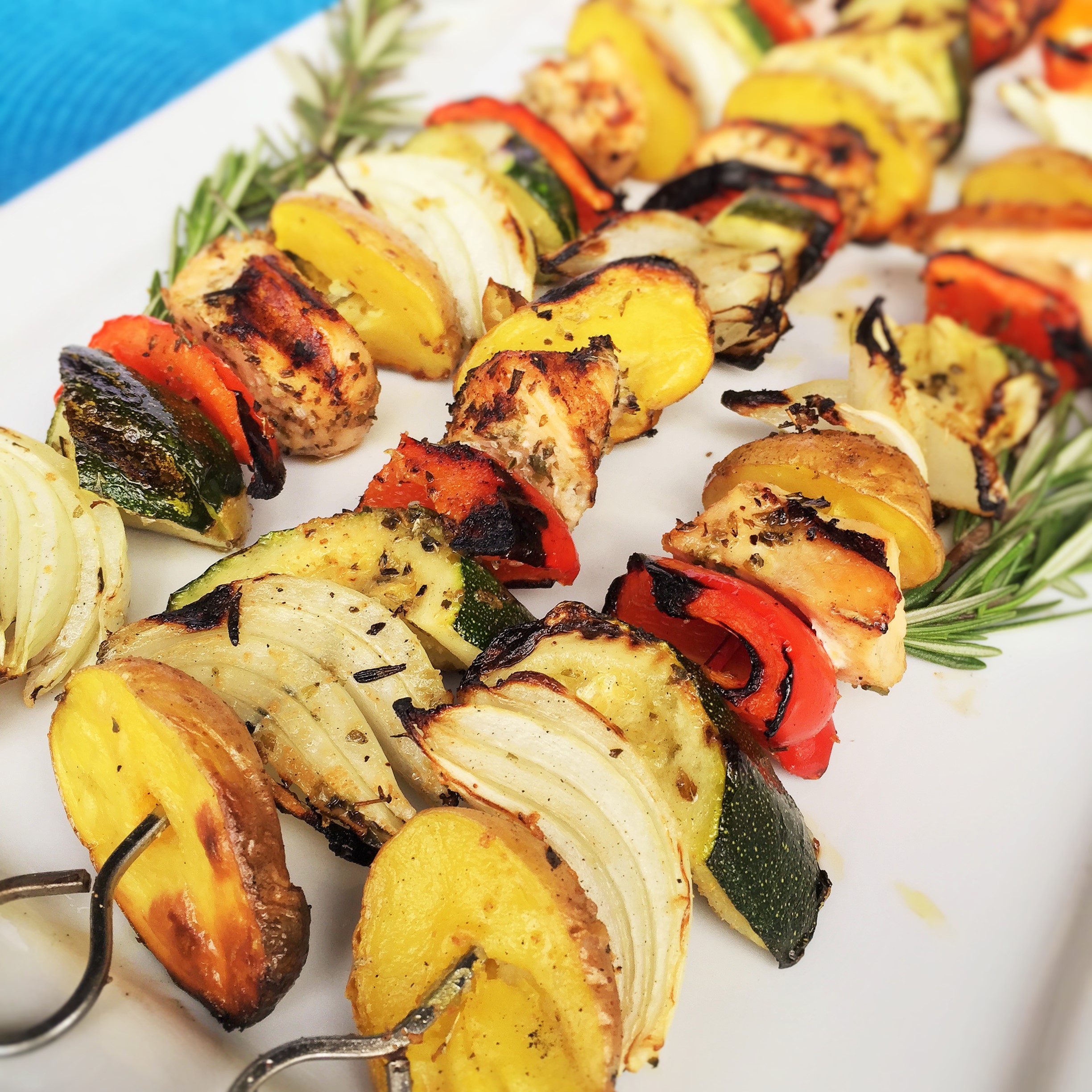 Herb Chicken, Vegetables and Idaho&reg; Baby Gold Potato Kabobs